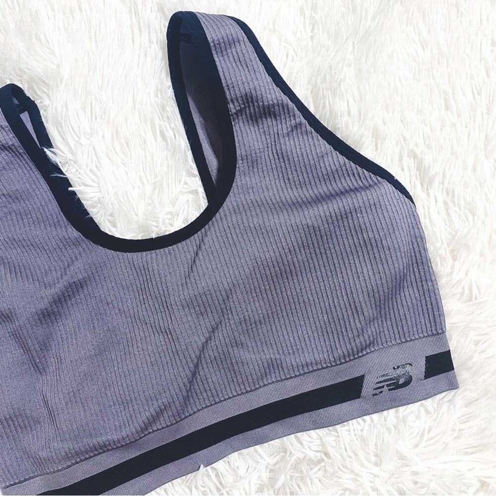NEW BALANCE • Intimates Ribbed Gray + Black Athletic Sports Bra